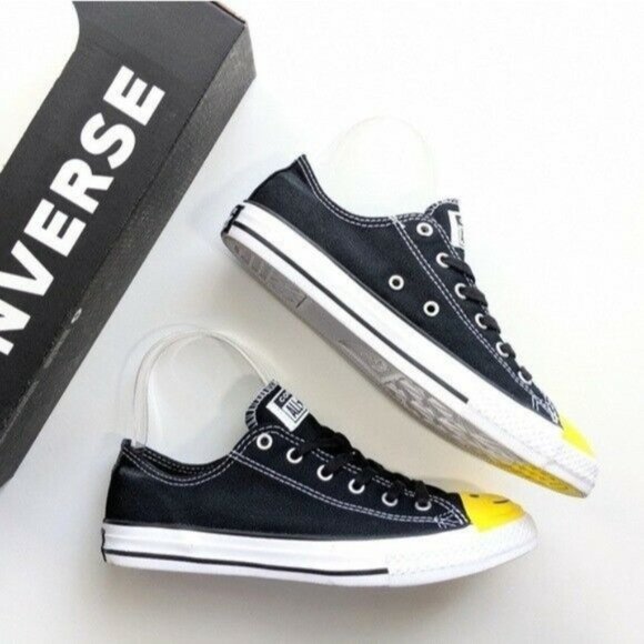 Converse CTAS OX "Smiley Face" Black Yellow White Men's 10 Women's 12 - Picture 2 of 5